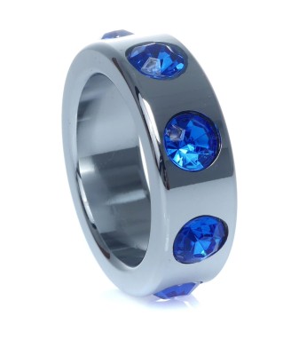Pierścień-Metal Cock Ring with Dark Blue Diamonds Small