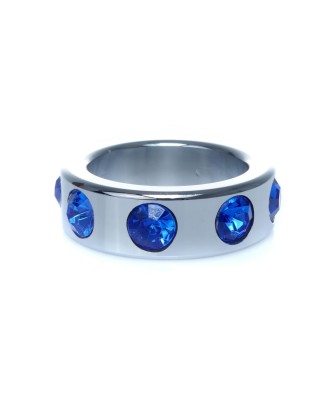 Pierścień-Metal Cock Ring with Dark Blue Diamonds Small