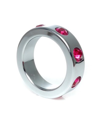 Pierścień-Metal Cock Ring with Pink Diamonds Medium