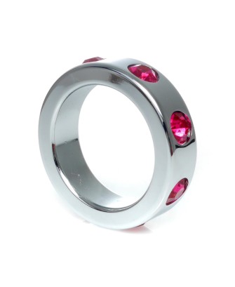 Pierścień-Metal Cock Ring with Pink Diamonds Medium