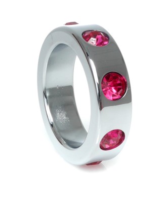 Pierścień-Metal Cock Ring with Pink Diamonds Medium