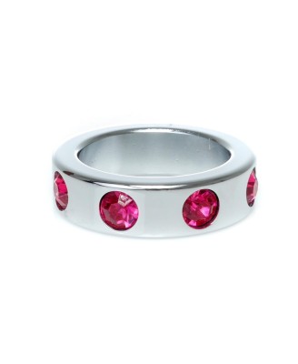 Pierścień-Metal Cock Ring with Pink Diamonds Medium