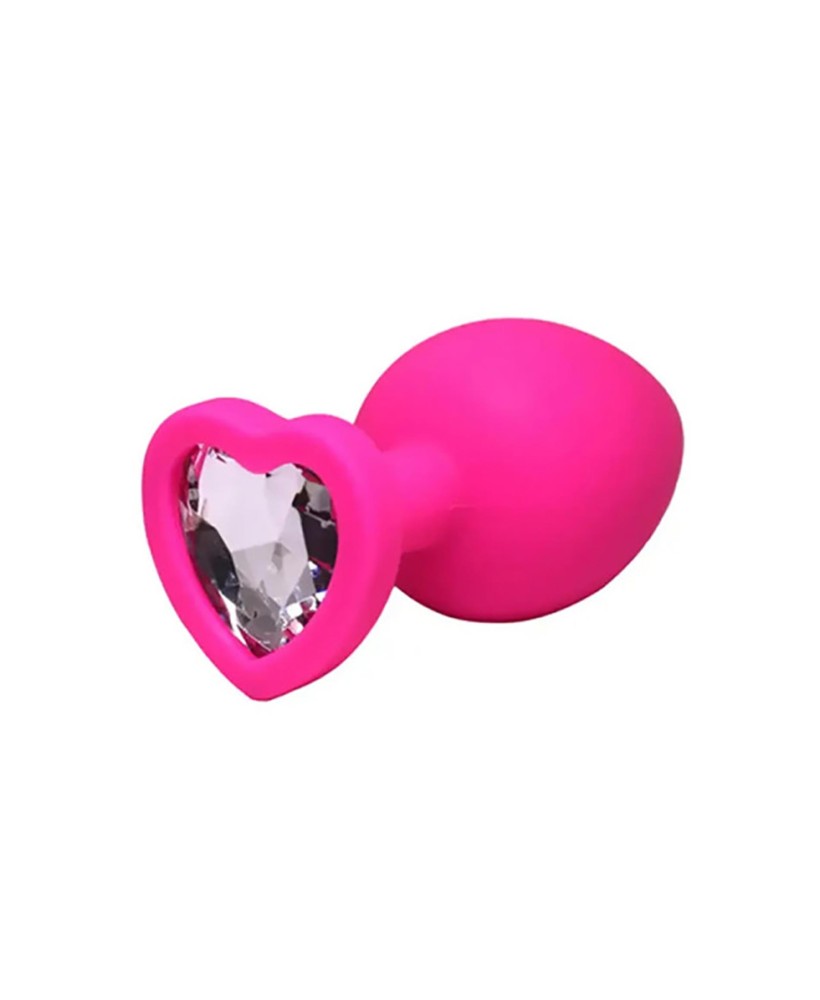 Pink large heart-shaped butt plug with white crystal