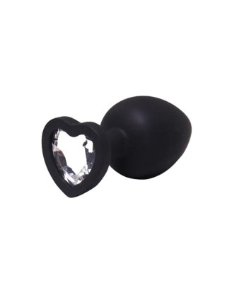 Medium black silicone anal plug with a heart and a diamond