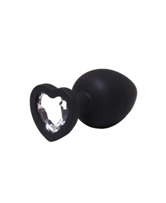 Medium black silicone anal plug with a heart and a diamond