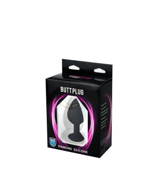 Medium black silicone anal plug with a heart and a diamond