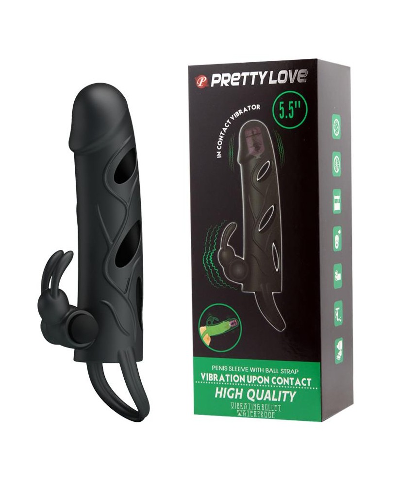 PRETTY LOVE - PENIS SLEEVE WITH BALL STRAP vibration BLACK