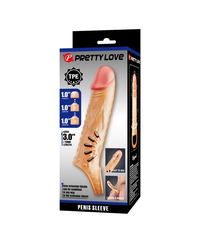 PRETTY LOVE - PENIS SLEEVE, TPE,3 removeable 1 inch extenders