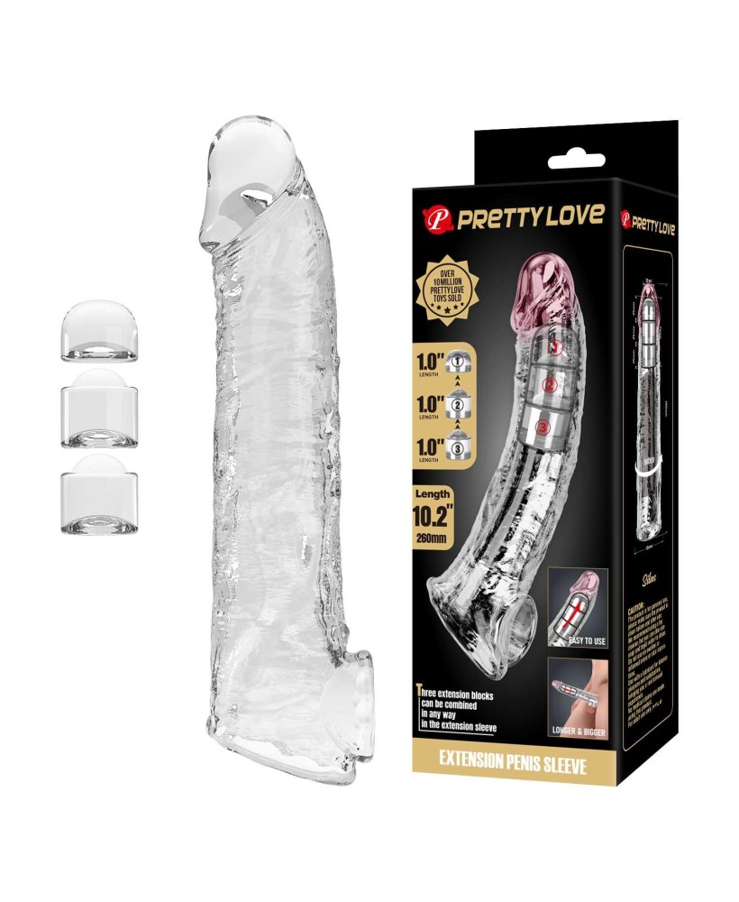 Pretty Love Extension Penis Sleeve with Modular Length Blocks – Clear – 26 cm