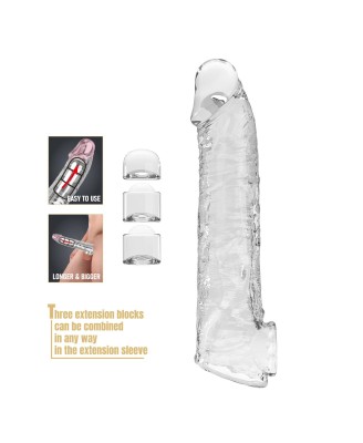 Pretty Love Extension Penis Sleeve with Modular Length Blocks – Clear – 26 cm