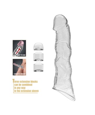 Pretty Love Extension Penis Sleeve with Modular Length Blocks Clear – 28 cm