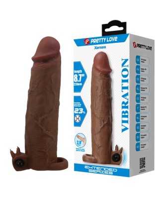 Pretty Love Xerxes – 22 cm Vibrating Penis Sleeve, Dark Brown
