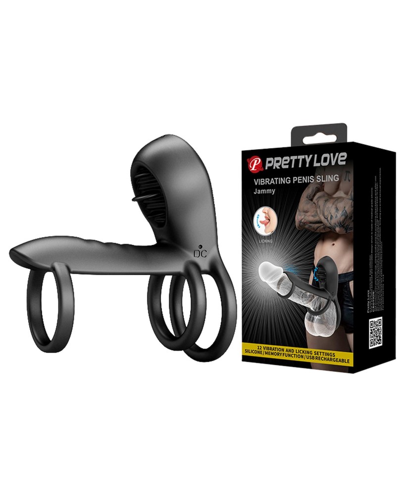 PRETTY LOVE - VIBRATING PENIS SLING Jammy, 12 vibration functions 12 licking settings Memory function