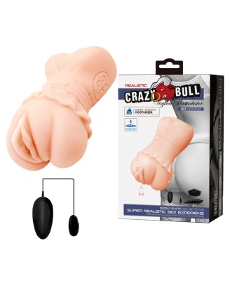 CRAZY BULL - Realistic Vagina Masturbator, Vibration Water lubricant, 3 AAA batteries