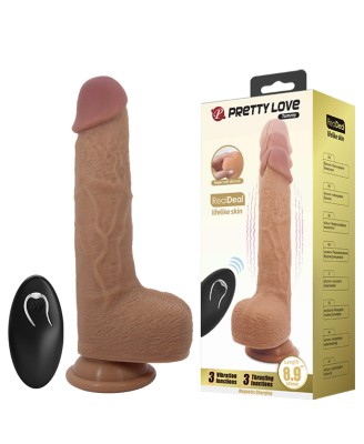 PRETTY LOVE - Tommy 8,9'' Light Brown, 3 vibration functions 3 thrusting settings Suction base Wireless remote control