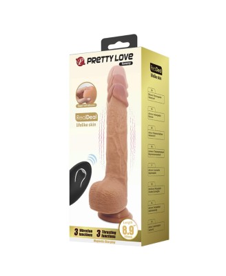 PRETTY LOVE - Tommy 8,9'' Light Brown, 3 vibration functions 3 thrusting settings Suction base Wireless remote control