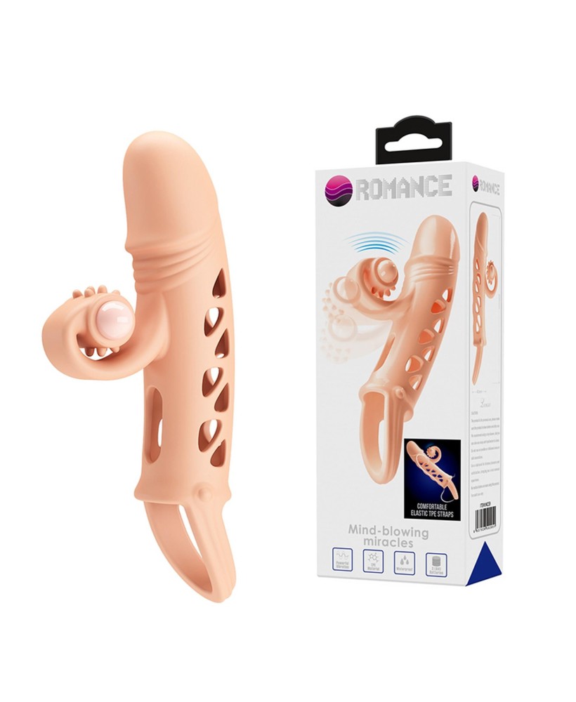 ROMANCE - Penis sleeve, TPE material,vibration, battery LR41*3, Flesh
