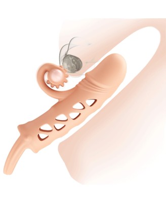 ROMANCE - Penis sleeve, TPE material,vibration, battery LR41*3, Flesh