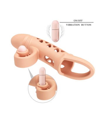 ROMANCE - Penis sleeve, TPE material,vibration, battery LR41*3, Flesh