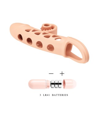 ROMANCE - Penis sleeve, TPE material,vibration, battery LR41*3, Flesh