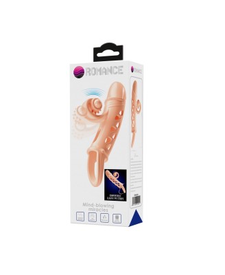 ROMANCE - Penis sleeve, TPE material,vibration, battery LR41*3, Flesh