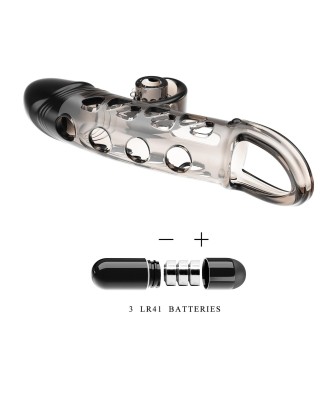 ROMANCE - Penis sleeve, TPE material,vibration, battery LR41*3, Black