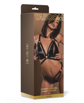 Studded Zipper Bra Panty BDSM Set L/XL