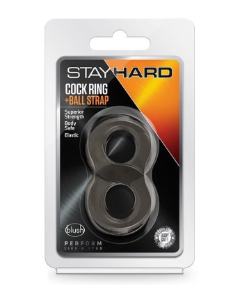 STAY HARD COCK RING AND BALL STRAP BLACK