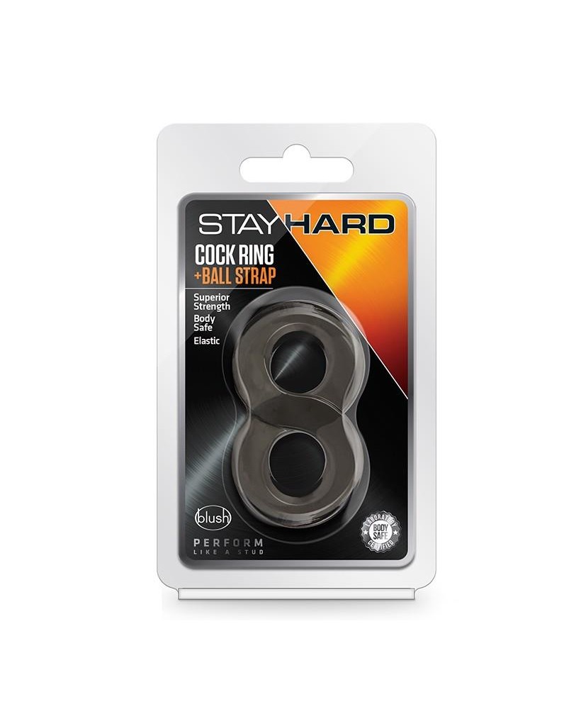 STAY HARD COCK RING AND BALL STRAP BLACK