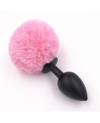 Bunny plug medium black with pink tail 8 x 3,5 cm / 3,1 x 1,36 inch