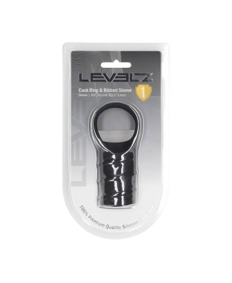Silicone Cockring and Ribbed Sleeve - Black