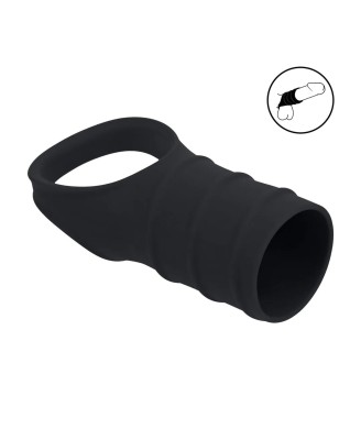 Silicone Cockring and Ribbed Sleeve - Black