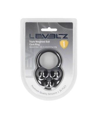 Liquid Silicone Triple Weighted Ball Cockring - Black