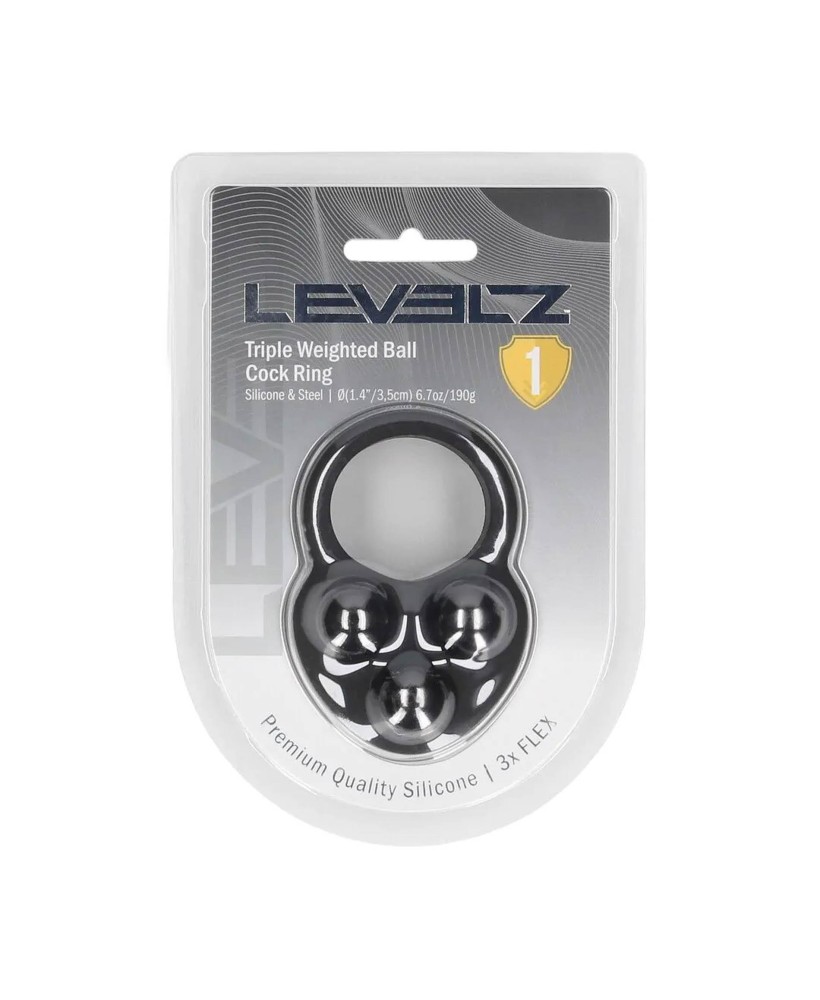 Liquid Silicone Triple Weighted Ball Cockring - Black