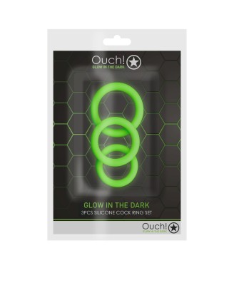 3 pcs Cock Ring Set - Glow in the Dark - Neon Green