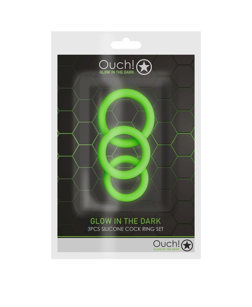 3 pcs Cock Ring Set - Glow in the Dark - Neon Green