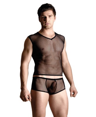 Net set - shirt and thong - black XL