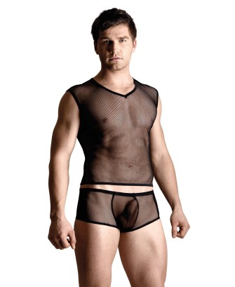 Net set - shirt and thong - black XL