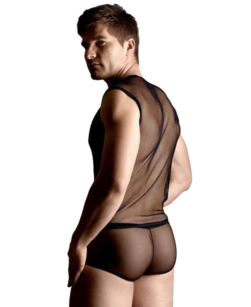 Net set - shirt and thong - black M/L
