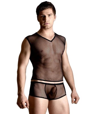 Net set - shirt and thong - black M/L