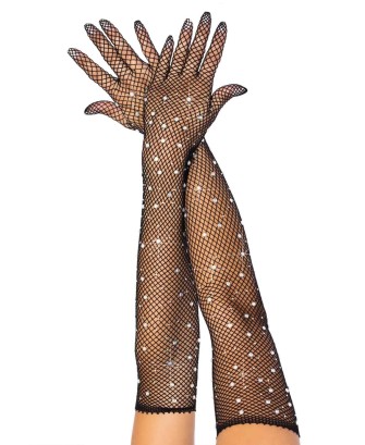 Rhinestone Fishnet Opera Length Gloves