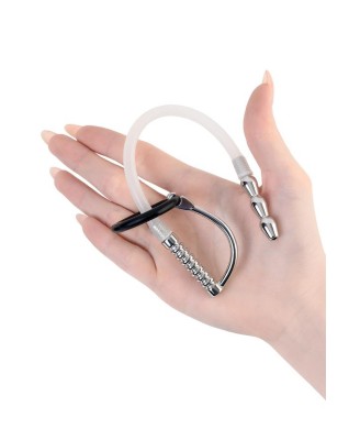 Urethral catheter TOYFA Metal, with replaceable securing rings, silicone, silver, 23cm