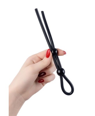 Lasso on the penis A-toys by TOYFA with two beads, silicone, black, 19.5 cm
