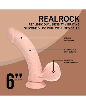 Dual Density Rechargeable Liquid Silicone Vibrator - Curved with Weighted Balls - 6" / 15 cm - Flesh