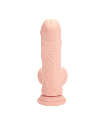 Dual Density Rechargeable Liquid Silicone Vibrator - Curved with Weighted Balls - 7" / 18 cm - Flesh