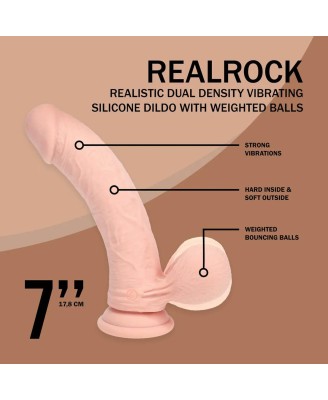 Dual Density Rechargeable Liquid Silicone Vibrator - Curved with Weighted Balls - 7" / 18 cm - Flesh