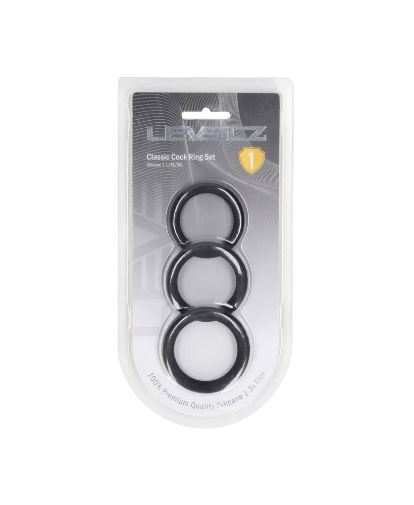 Classic Silicone Cockring Set of 3 - L/XL/XXL - Black