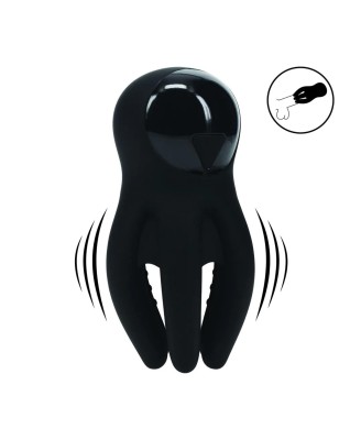 Digital Vibrating Silicone Penis Head Stimulator with Tentacles - Black