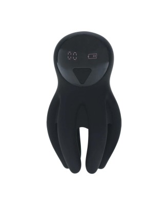 Digital Vibrating Silicone Penis Head Stimulator with Tentacles - Black