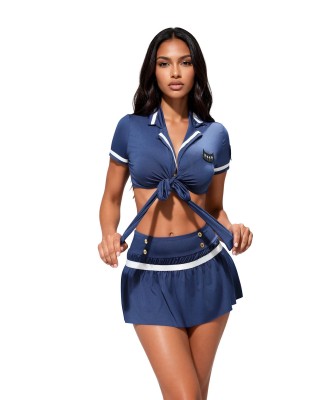 Top, skirt and thong 110900 blue S/M